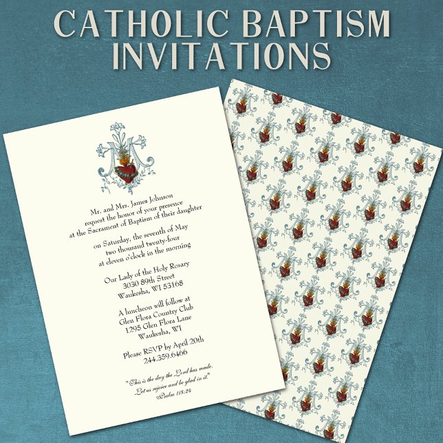 Katolsk baptism Immaculate Heart Mary Symbol Inbjudningar (Skapare uppladdad)