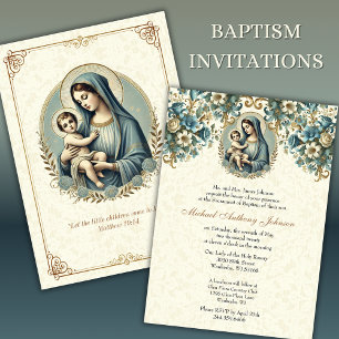 Katolsk baptism Mary och Jesus Blommigt Inbjudningar