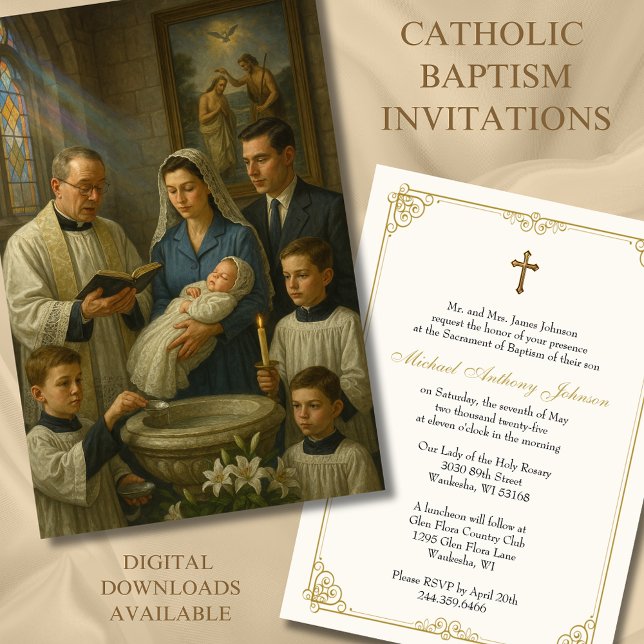Katolsk baptism Spädbarn Baby Vita liles Inbjudningar (Skapare uppladdad)