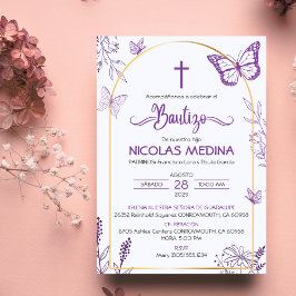 Katolsk Bautizo-inbjudan Butterflies Baptism Inbjudningar