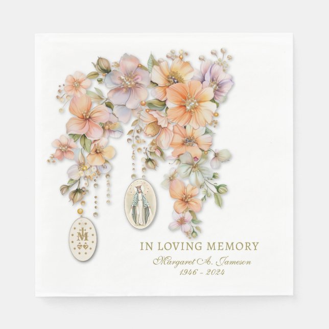 Katolsk begravning Blommigt Mary Memorial Pappersservett (Framsidan)