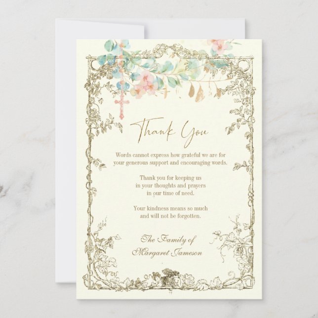 Katolsk begravning i Blommigten Memorial Rosary Tack Kort (Framsida)