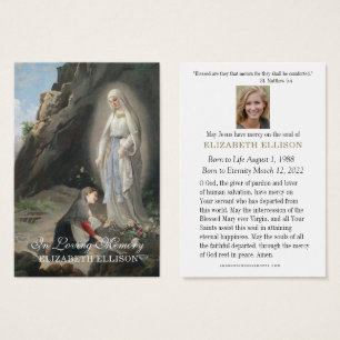Katolsk begravning Memorial Lourdes St. Bernadette Visitkort