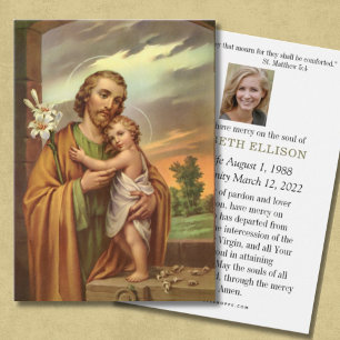 Katolsk begravning Memorial Prayer St. Joseph Visitkort