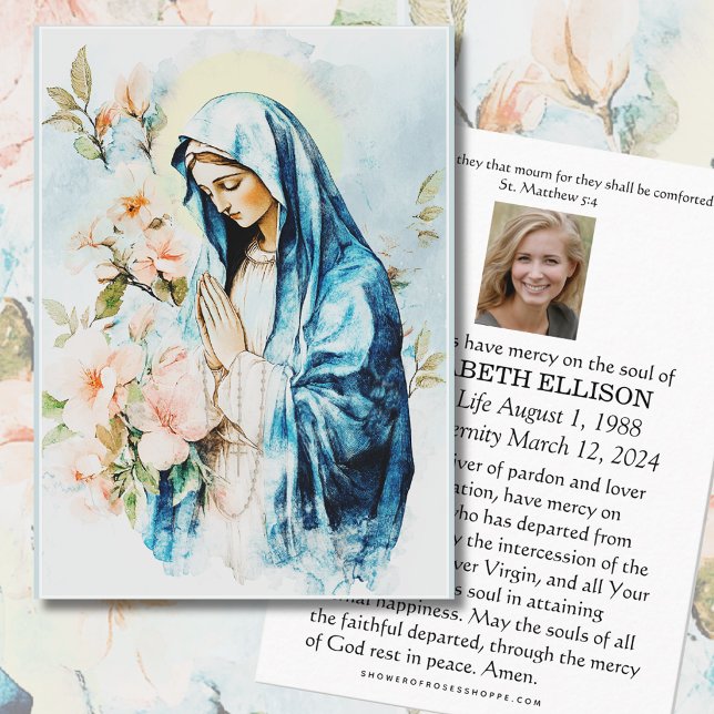 Katolsk begravning, Prorial Prayer Mary Blommigt Placeringskort (Skapare uppladdad)