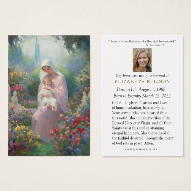 Katolsk begravning, Virgin Mary Jesus, Visitkort (Framsida & baksida)