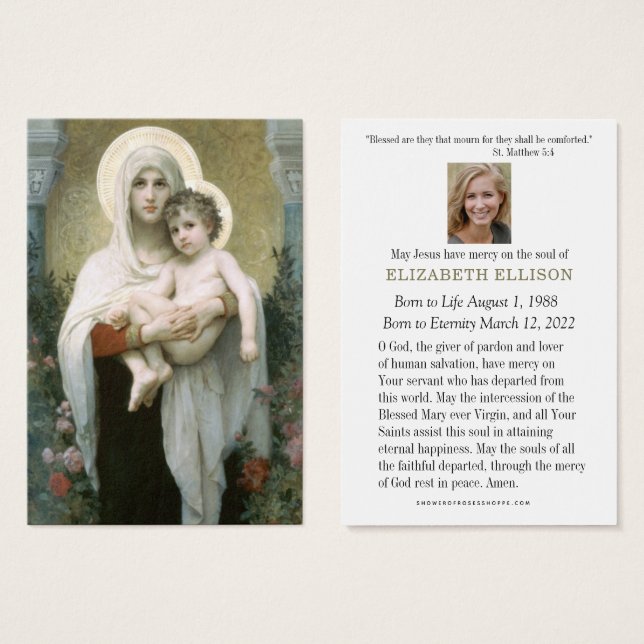 Katolsk begravning, Virgin Mary Jesus, Visitkort (Framsida & baksida)