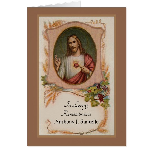 Katolsk begravningsbön och tack för kondoleansen hälsningskort (Framsidan)