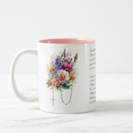 Katolsk Blommigt Bouquet Memorare Prayer Rosary Två-Tonad Mugg