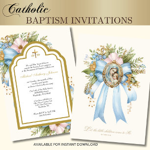Katolsk Blommigt för baptism Mary och Jesus Inbjudningar