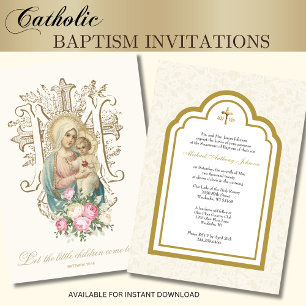 Katolsk Blommigt för baptism Mary och Jesus Inbjudningar