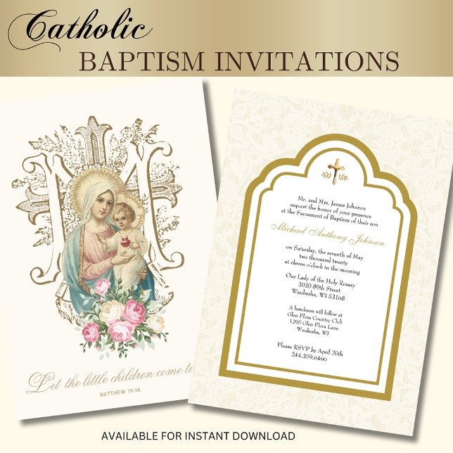 Katolsk Blommigt för baptism Mary och Jesus Inbjudningar (Skapare uppladdad)