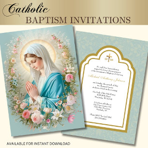 Katolsk Blommigt för baptism Mary och Jesus Inbjudningar