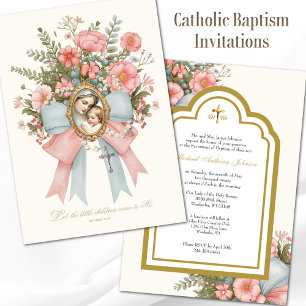Katolsk Blommigt för baptism Mary och Jesus Inbjudningar