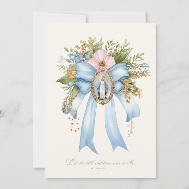 Katolsk Blommigt för baptism Mary och Jesus Inbjudningar (Baksida)