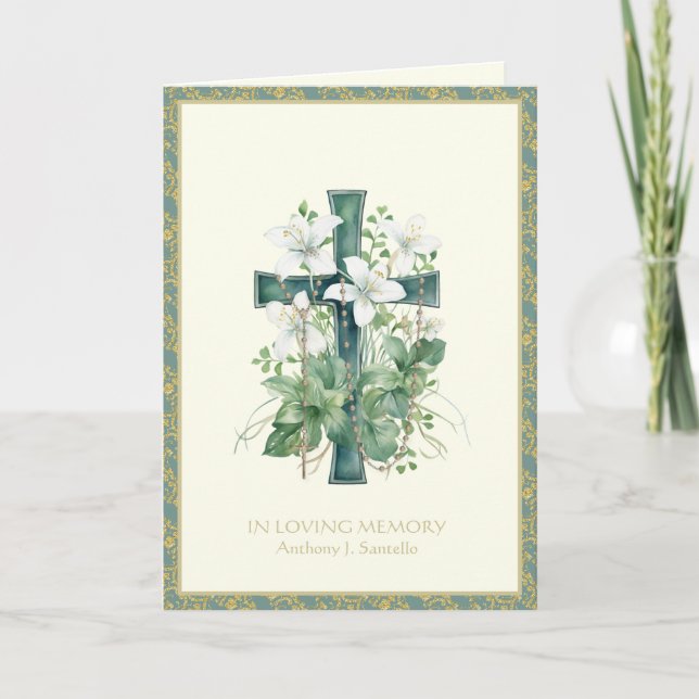 Katolsk blommigt rosary begravning Massbön Kort (Framsida)