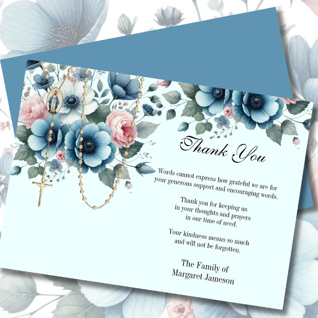 Katolsk Blommigt Rosary Funeral Condolence Sympath Tack Kort (Skapare uppladdad)