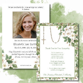 Katolsk Blommigt Rosary Sympathy Funeral Prayer Tack Kort