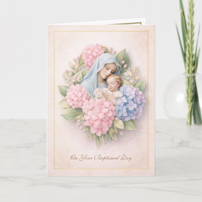 Katolsk blomsterdop Maria Jesus  Kort (Framsida)