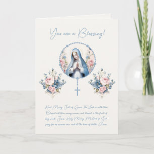 Katolsk blomsterlig Virgin Maria Rosenkrans Bibelv Tack Kort