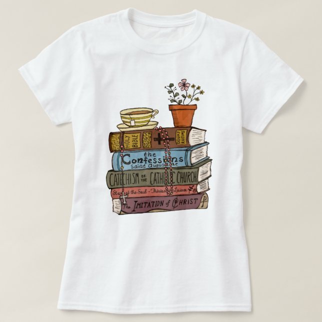 Katolsk Bok Stack Shirt, Bible Verse Godmor T Shirt (Design framsida)
