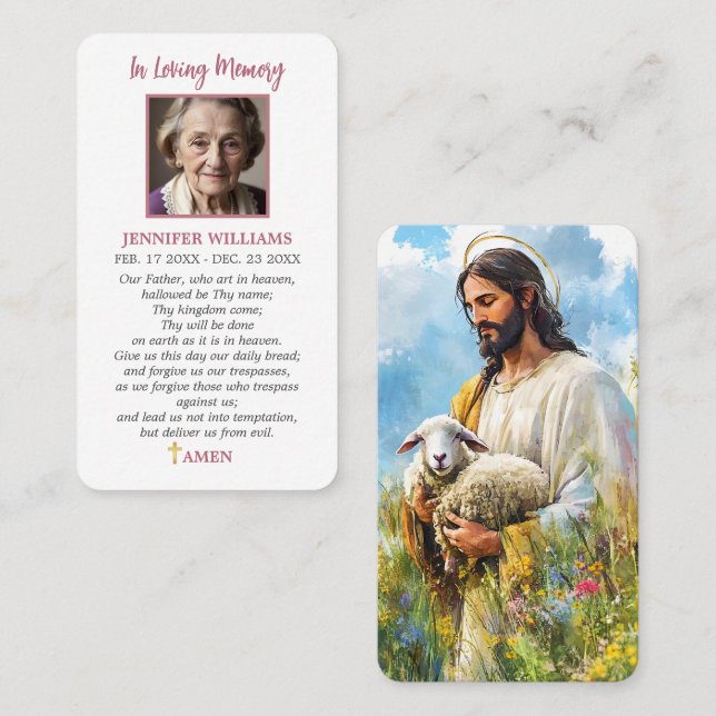 Katolsk bönekort Jesus God Shepherd Visitkort (Fram/baksida)