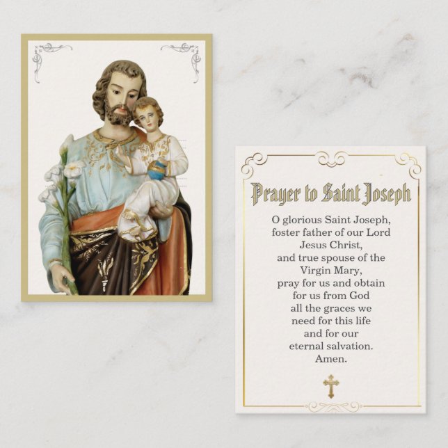Katolsk bönekort till Sankt Josef Placeringskort (Fram/baksida)
