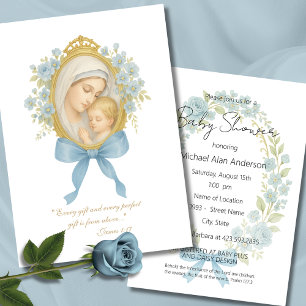 Katolsk Boy Baby Shower Mary och Jesus Inbjudningar