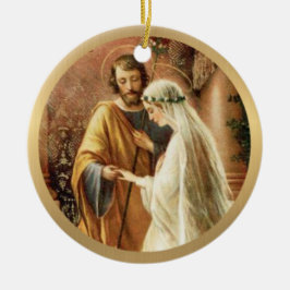 Katolsk Bride & Groom Mary St. Joseph Guld Julgransprydnad Keramik