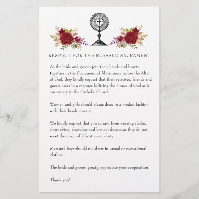 Katolsk Bröllop Modest Church Attire for Guests Brevpapper (Framsida)