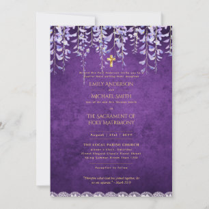 Katolsk Bröllop Nuptial Mass Lila Wisteria Inbjudningar