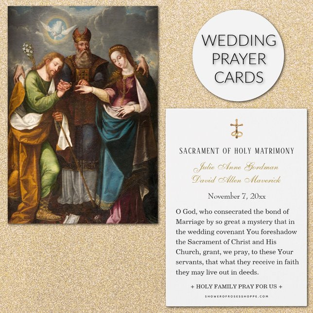 Katolsk bröllopsbön Heligt kort äktenskap (Traditional Catholic Wedding Prayer Cards with the Virgin Mary and St. Joseph)