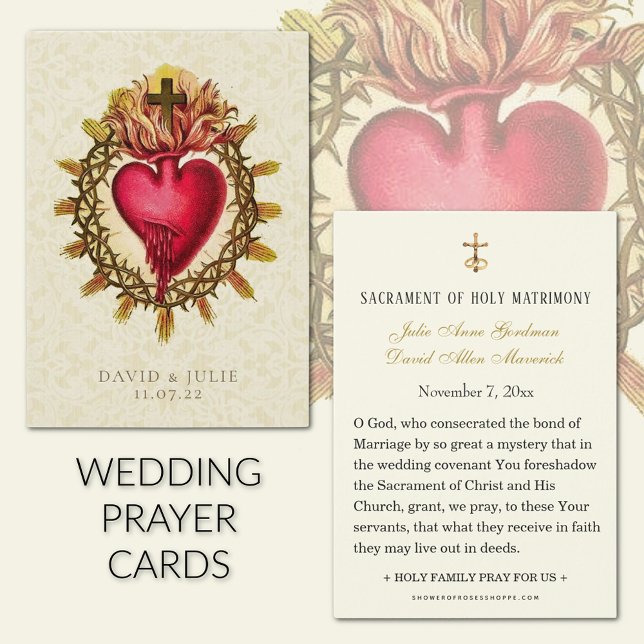 Katolsk bröllopsbönkort för Jesu heliga hjärta Visitkort (Traditional Catholic Sacred Heart of Jesus wedding prayer cards
)
