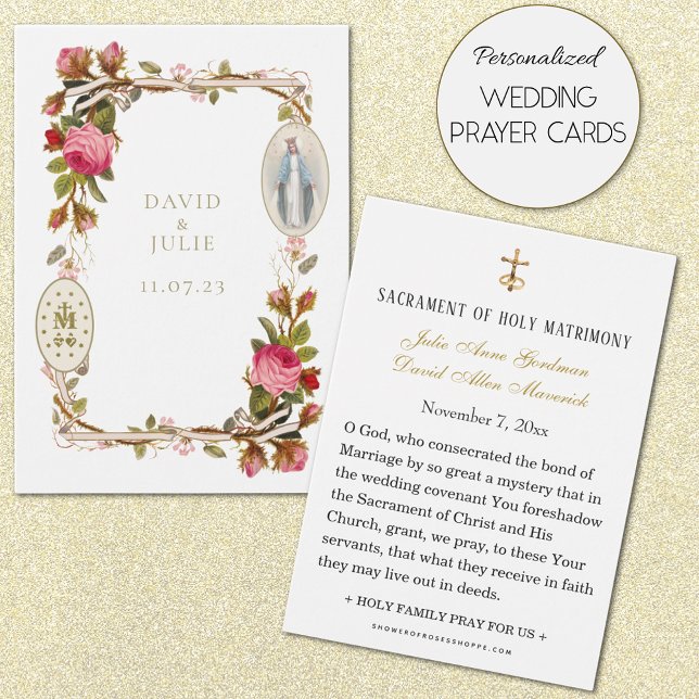 Katolsk bröllopsbönkort för jungfru Maria Visitkort (Personalized Traditional Catholic Wedding Prayer Cards)