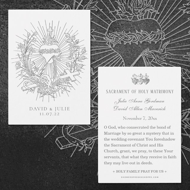 Katolsk bröllopsbönkort Heliga Hjärtan Visitkort (Catholic Wedding Prayer card of the Sacred Heart of Jesus)