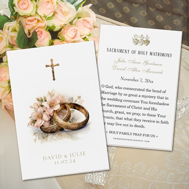 Katolsk bröllopsbönkort med blommor visitkort (Easy to personalize Catholic wedding prayer cards! )