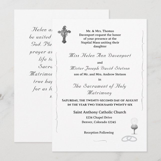 Katolsk bröllopsinbjudan Nuptial Grace Inbjudningar (Fram/baksida)