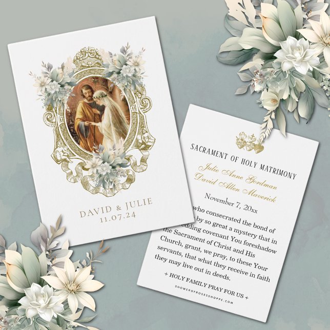 Katolsk bröllopskort med blommor och bön  visitkort (Traditional Catholic Floral Wedding Prayer Cards)