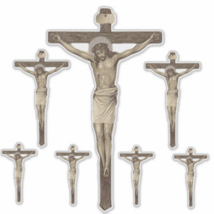 Katolsk crucifix Jesus på den arga religiösan Klistermärken