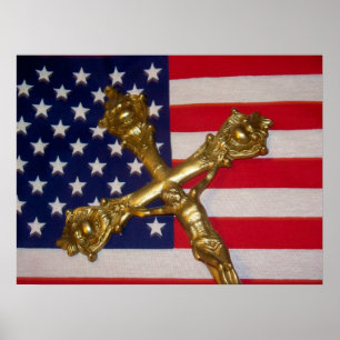 Katolsk Crucifix USA flagga Poster