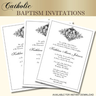 Katolsk Elegant Baptism Christening Heliga Family Inbjudningar