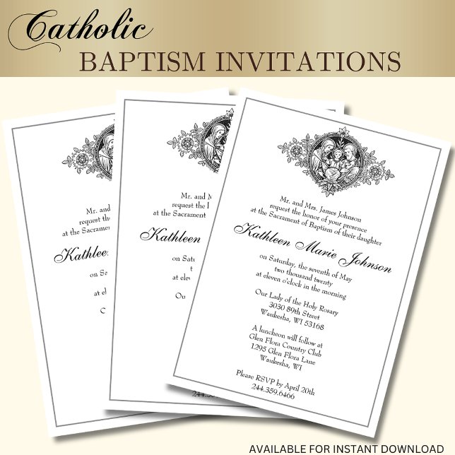 Katolsk Elegant Baptism Christening Heliga Family Inbjudningar (Skapare uppladdad)