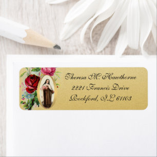 Katolsk Elegant i St. Therese Ro Guld Returadress Etikett