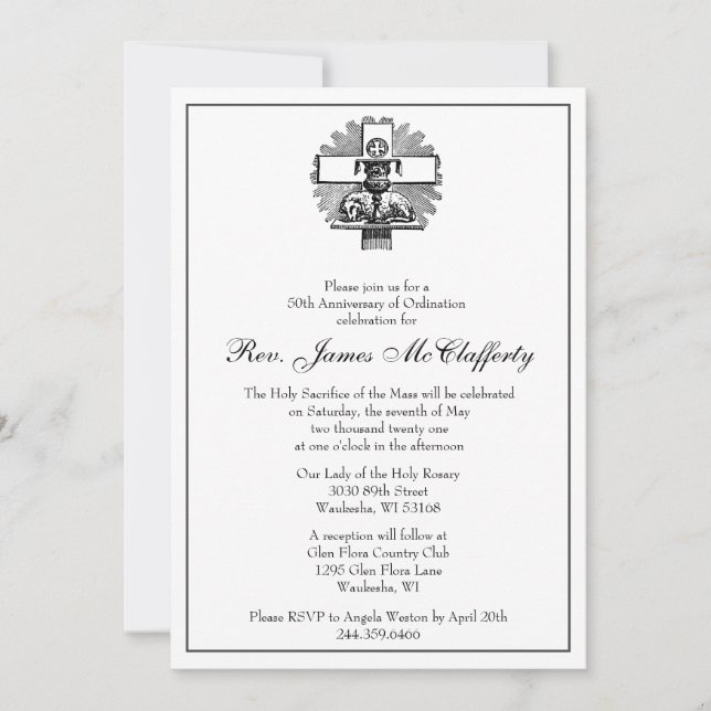 Katolsk Elegant Priest Ordination Anniury Inv Inbjudningar (Framsida)