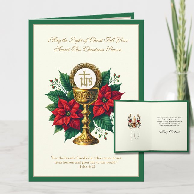 Katolsk Eucharist Chalice med Poinsettias Helgkort (Skapare uppladdad)
