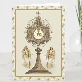 Katolsk Eucharistisk värd med Änglar White Lilies Kort