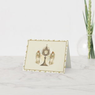 Katolsk Eucharistisk värd med Änglar White Lilies Kort