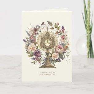 Katolsk eukaristisk adorationsmonstrans med blommo kort