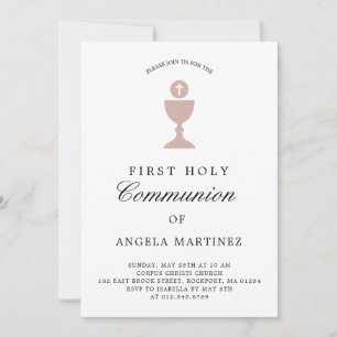 Katolsk First Communion Dusty Rosa White Inbjudningar