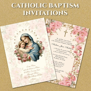 Katolsk flicka, baptism - Christening Mary Jesus Inbjudningar